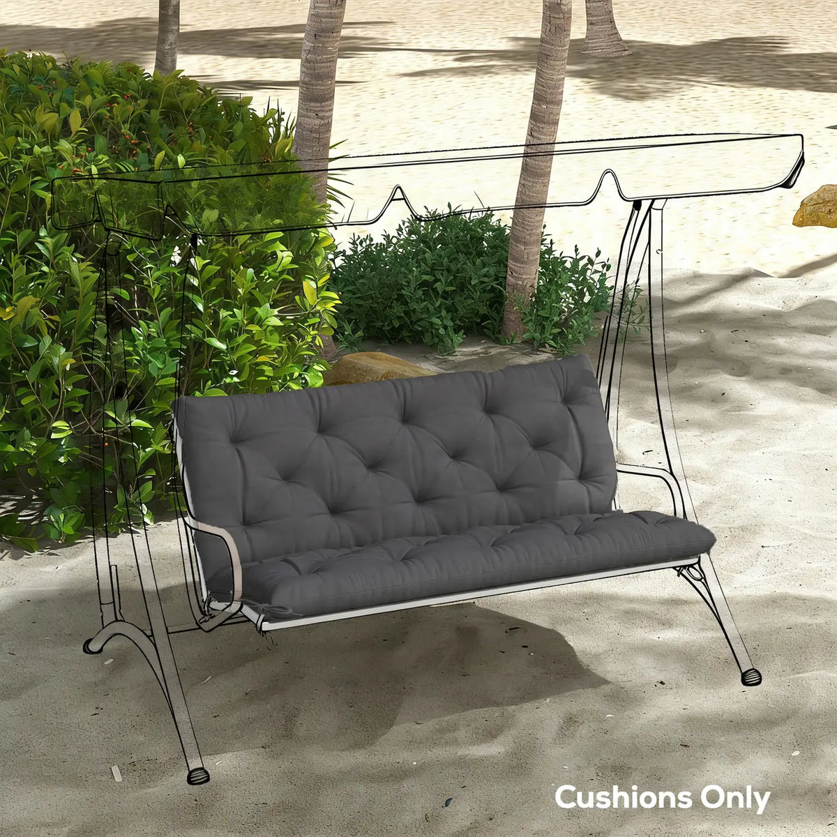 Outsunny Garden Bench Cushion, 2 Seater Swing Chair Cushion, Seat Pad with Ties for Indoor and Outdoor Use, 110 x 120 cm, Black
