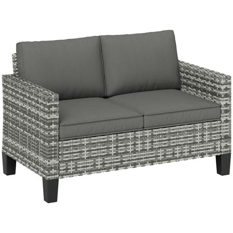 Outsunny Two-Seater Rattan Outdoor Sofa - Light Grey