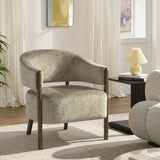 HOMCOM Accent Chair, Upholstered Tub Chair with Solid Wood Frame and Legs, Light Brown