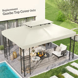Outsunny 3x4m Gazebo Replacement Roof Canopy 2 Tier Top UV Cover Garden Patio Outdoor Sun Awning Shelters Cream (TOP COVER ONLY)