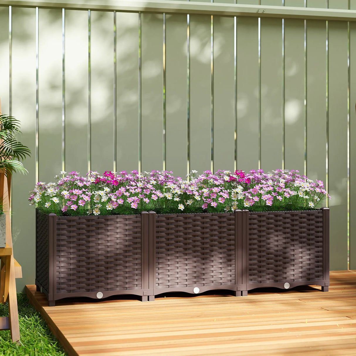 Outsunny Plastic Raised Garden Bed with Legs, Self Watering Elevated Planter Boxes with Drainage Holes and Plugs