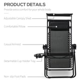 Outsunny Folding Zero Gravity Sun Lounger, with Sun Canopy - Black