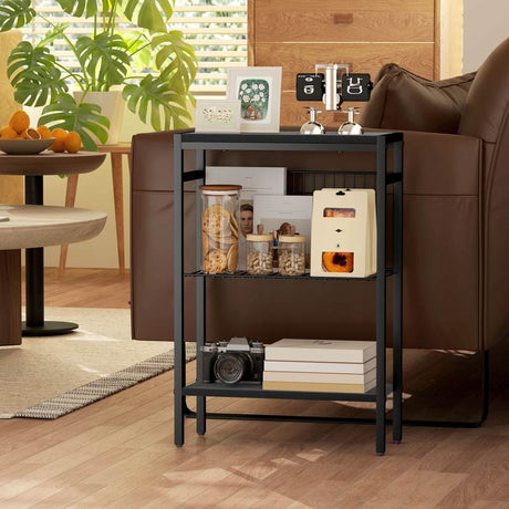 HOMCOM Three Shelf Industrial Side Table, Black