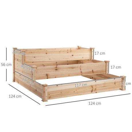 Outsunny 470L Raised Garden Bed, 3-Tier Planter Kit, Elevated Wooden Planters for Garden, Yard & Patio, 124 x 124 x 56 cm