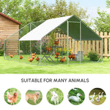 PawHut Chicken Walk-in Run, Galvanised Chicken Coop, Hen Poultry House Cage, Rabbit Hutch Pet Playpen Garden w/ Water-Resist Cover, 3 x 4 x 2m