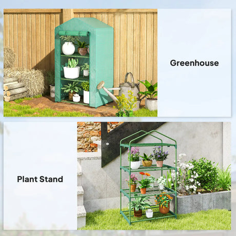 Outsunny 3 Tier Mini Greenhouse Portable Garden Grow House with Roll Up Door and Wire Shelves, 69 x 49 x 125 cm, Green