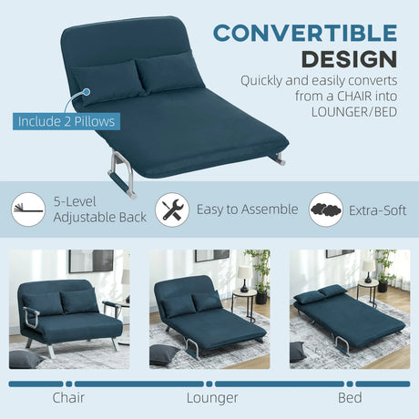 HOMCOM Two-Seater Click-Clack Sofa Bed - Navy Blue