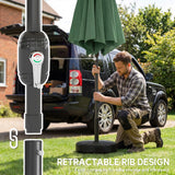 Outsunny 2.7 m Garden Parasol Umbrella with Cross Base and Sandbag, Retractable Ribs, Outdoor Table Market Umbrella, Green