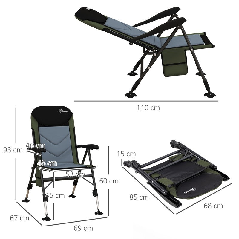 Outsunny Foldable Metal Frame Fishing Chair, with Adjustable Legs - Green/Black