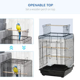 PawHut Steel Bird Cage with Openable Top, Stand, Tray, Handles, Feeding Bowls for Parakeet, Finch - Black