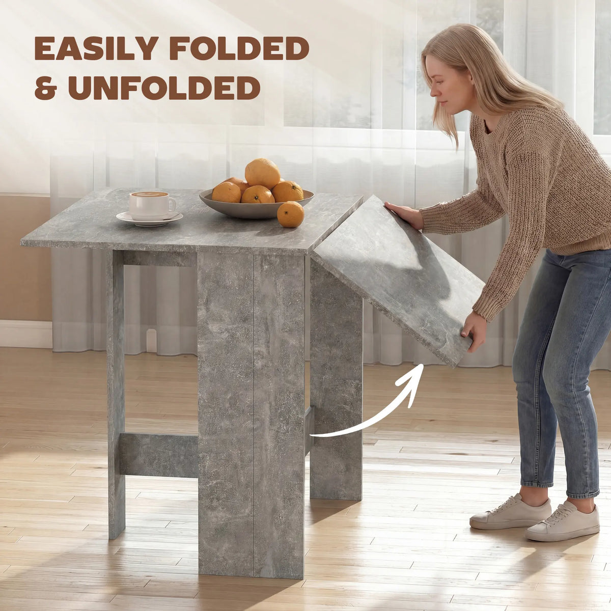 HOMCOM Folding Dining Table, Space-Saving Drop Leaf Kitchen Table for 4-6 People Grey