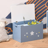 HOMCOM Kids Wooden Toy Box Children Storage Chest Organiser Side Handle Safety Hinge Play Room Furniture Blue