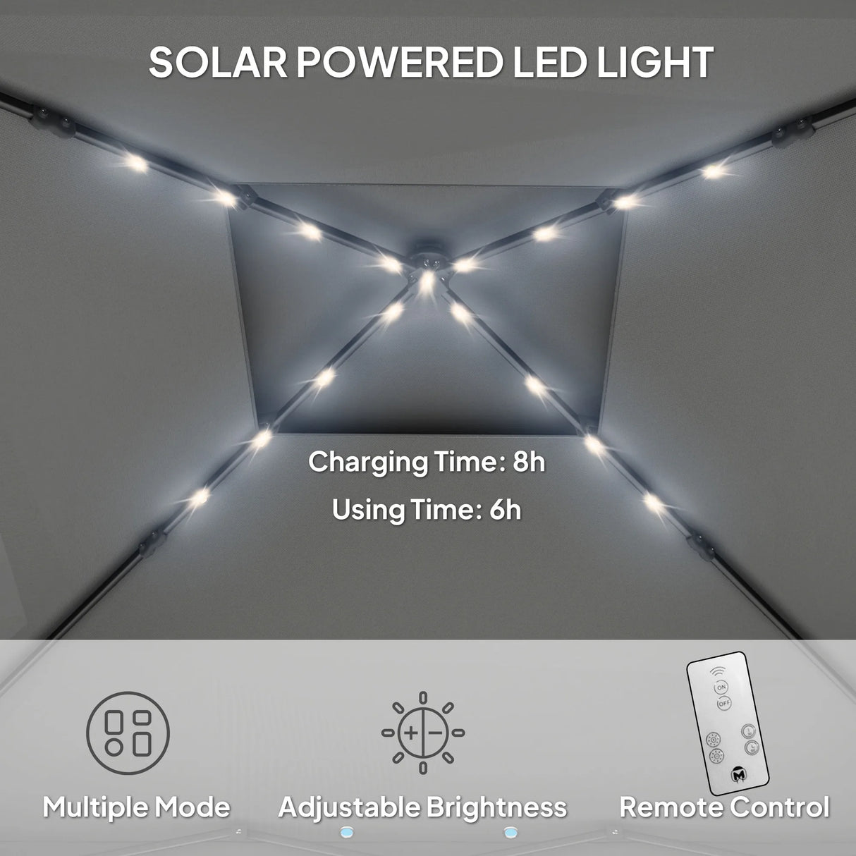 Outsunny 3.36 x 3.36m Pop Up Gazebo Party Tent with Solar-Powered LED Lights, Adjustable Event Shelter with Netting, Black