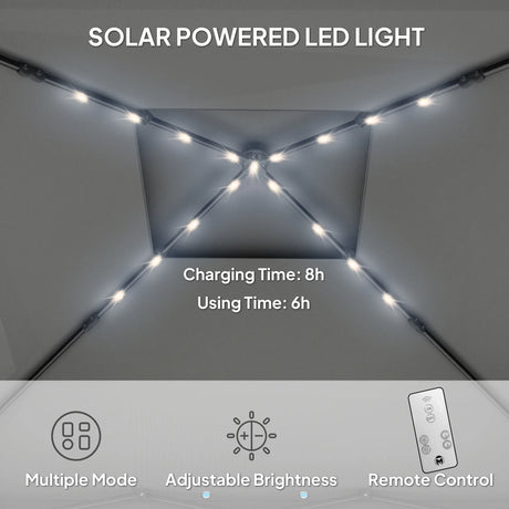 Outsunny 3.36 x 3.36m Pop Up Gazebo Party Tent with Solar-Powered LED Lights, Adjustable Event Shelter with Netting, Black