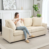 HOMCOM Modern 3 Seater Sofa with Spring Cushion, 212 cm Fabric Jumbo Cord Sofa Couch with 2 Scatter Cushions, Upholstered Corduroy Settee for Living Room, Bedroom, Home Office, Cream White