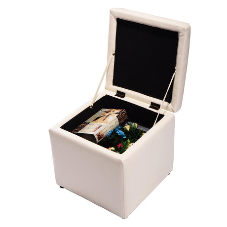 Foldable Cube Ottoman Pouffe Storage Seat-White