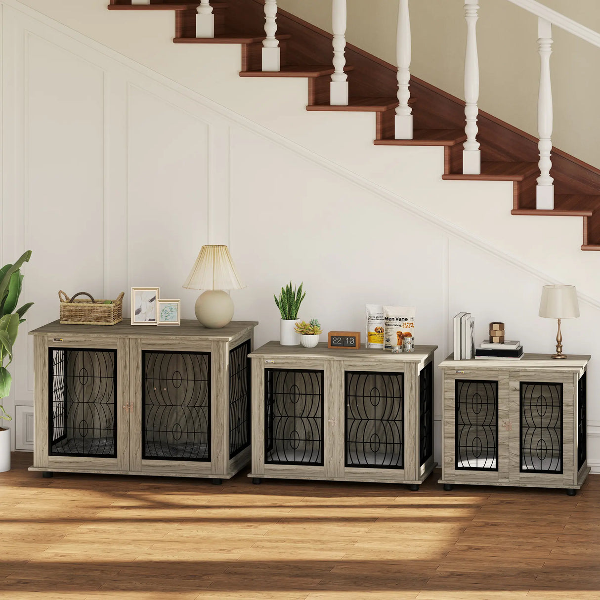 PawHut Indoor Dog Crate Furniture End Table with Soft Washable Cushion, Lockable Front Door, for Medium Dogs - Black