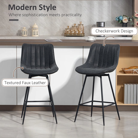 HOMCOM Set of 2 PU Leather Swivel Bar Stools - Black