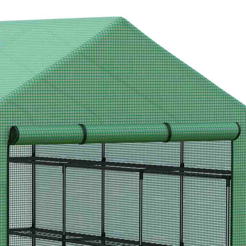 Outsunny Walk-in Greenhouse with 4 Tier 24 Shelves, Portable Grow House with Roll-up Zipped Door, 244 x 180 x 210cm, Green