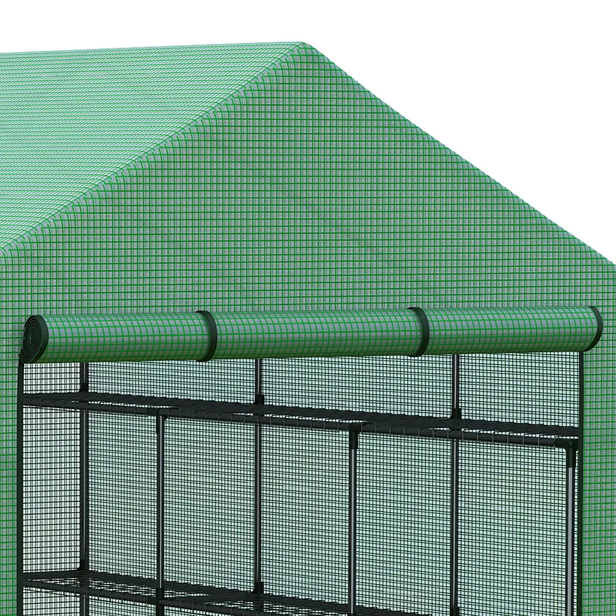 Outsunny Walk-in Greenhouse with 4 Tier 24 Shelves, Portable Grow House with Roll-up Zipped Door, 244 x 180 x 210cm, Green