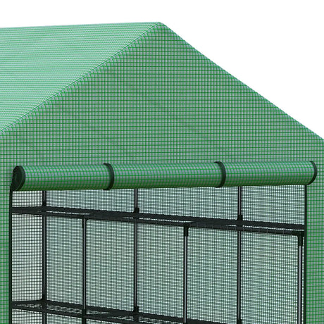 Outsunny Walk-in Greenhouse with 4 Tier 24 Shelves, Portable Grow House with Roll-up Zipped Door, 244 x 180 x 210cm, Green