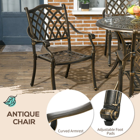 Outsunny 5-Piece Outdoor Furniture Dining Set, Cast Aluminum Conversation Set Includes 4 Chairs and 90cm Round Table with 50mm Umbrella Hole for Patio Garden Deck, Flower Design