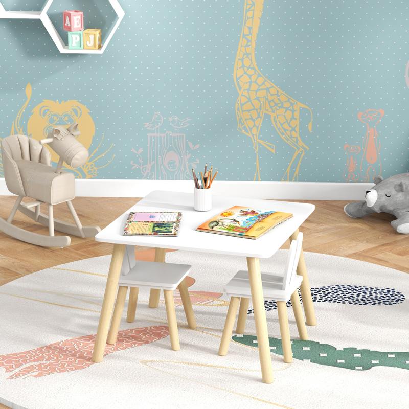 AIYAPLAY 3 Pcs Toddler Table and Chair Set, Kids Desk and 2 Chairs Set w/ Bunny Ear Backrest, for Nursery, Playroom