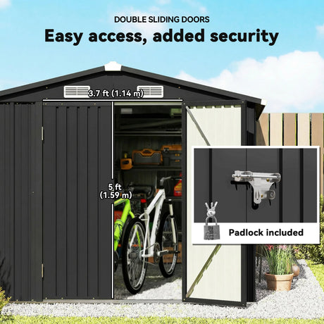 Outsunny 12 x 8 ft Garden Shed, Outdoor Storage Shed with 4 Vents and Lockable Double Doors, Dark Grey