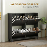 HOMCOM Narrow Shoe Storage Cabinet, Slim Shoe Cabinet with 4 Flip Drawers, Adjustable Shelves for 16 Pairs of Shoes, Black