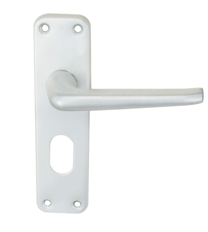 ALUMINIUM LEVER ON BACKPLATE - LOCK OVAL PROFILE 48.5MM C/C - SATIN ANODISED ALUMINIUM - 152MM X 41MM - PAIR