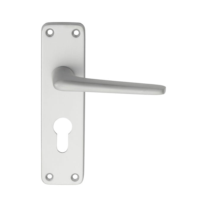 ALUMINIUM LEVER ON BACKPLATE - LOCK EURO PROFILE 47.5MM C/C - SATIN ANODISED ALUMINIUM - 152MM X 41MM - PAIR