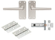 ALUMINIUM LEVER LATCH INTERNAL PACK C/W SAA22 HANDLES 2.5” TUBULAR LATCH & 1 PAIR OF HINGES - SATIN ANODISED ALUMINIUM - PACK (INT)