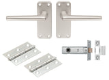 ALUMINIUM LEVER LATCH INTERNAL PACK C/W SAA22 HANDLES 2.5” TUBULAR LATCH & 1 PAIR OF HINGES - SATIN ANODISED ALUMINIUM - PACK (INT)
