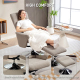 HOMCOM Swivel Recliner Chair with Footstool, Velvet Recliner Armchair with Ottoman, Steel Base, Upholstered Reclining Chair for Living Room, Bedroom, Office, Beige