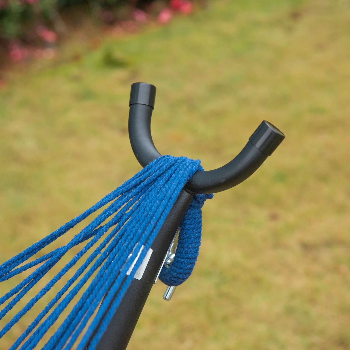 Outsunny 298 x 117cm Hammock with Stand Camping Hammock with Portable Carrying Bag, Adjustable Height, 120kg Load Capacity, Blue and White Stripe