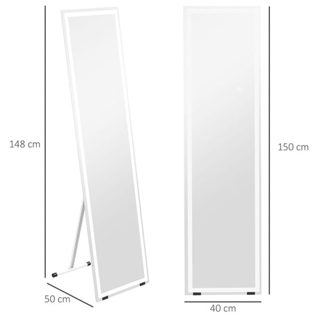 HOMCOM Standing Dressing Mirror with LED Lights, Wall Dressing Mirror for Bedroom with Dimmable and 3 Colour Lighting, White