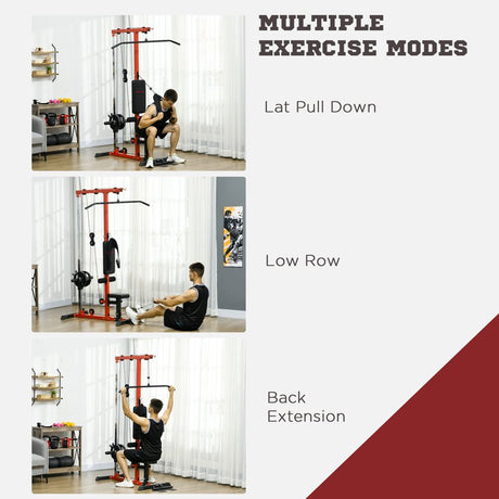 SPORTNOW Pull Up Station, Power Cage with Adjustable Seat, for Home Gym - Red