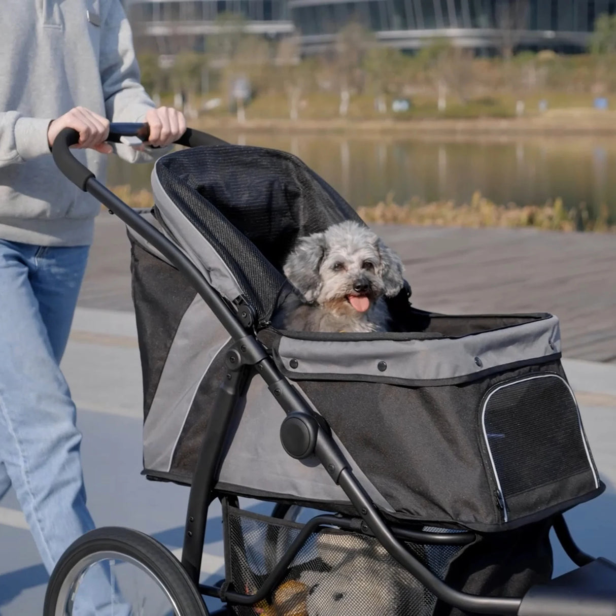PawHut Foldable Pet stroller, Dog Buggy with Three Wheels, for Small/Medium Dogs, Grey