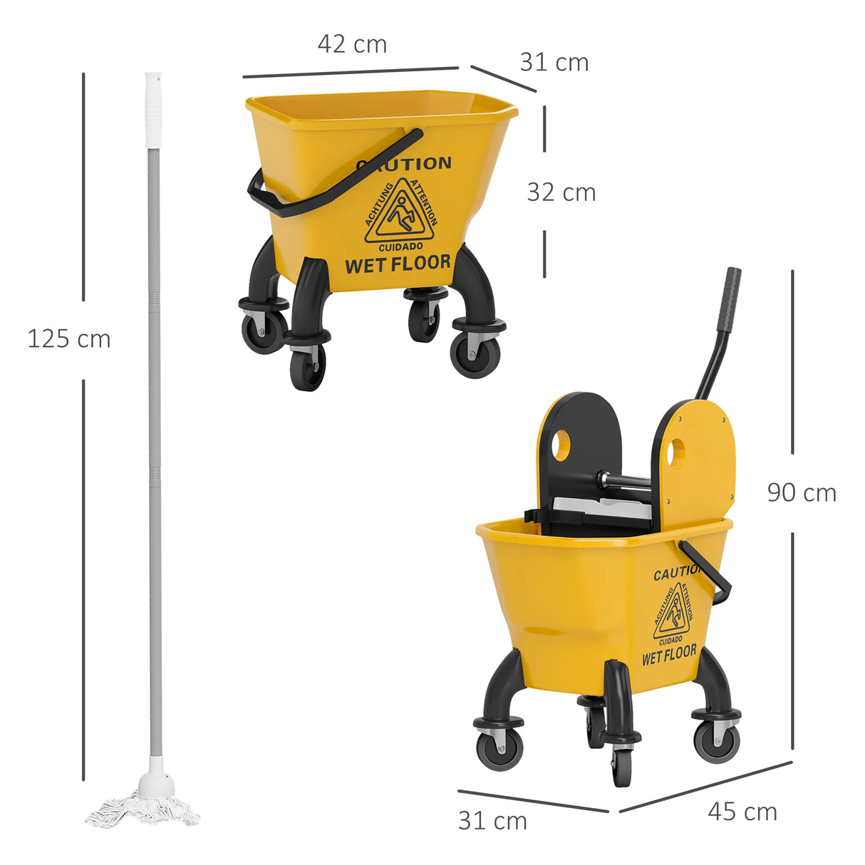 HOMCOM 26 Litre Mop Bucket, with Wringer and Mop - Yellow