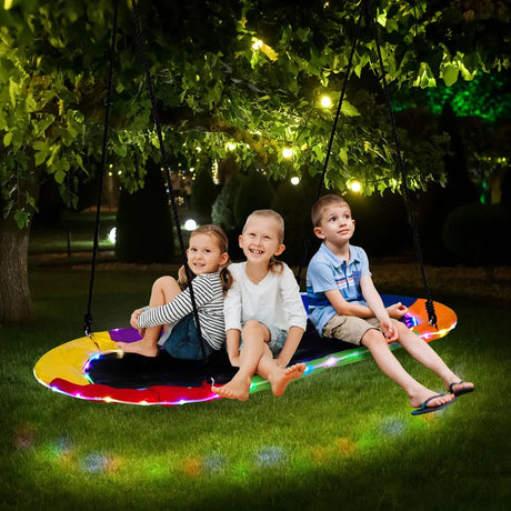 150 cm Saucer Swing with LED Lights and Adjustable Ropes-Colourful
