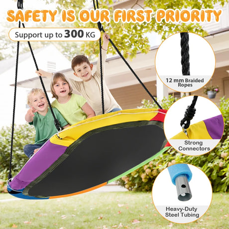 150 cm Saucer Swing with LED Lights and Adjustable Ropes-Colourful
