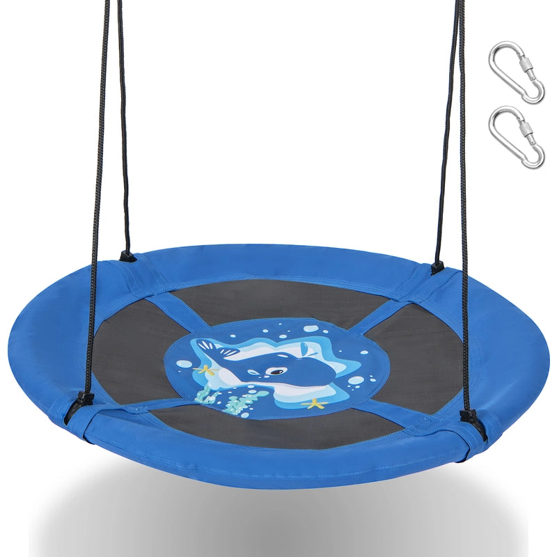 40 Inches Saucer Tree Swing with Adjustable Hanging Ropes and 900D Oxford Fabric-Whale