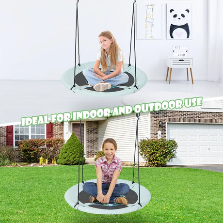 40 Inches Saucer Tree Swing with Adjustable Hanging Ropes and 900D Oxford Fabric-Forest