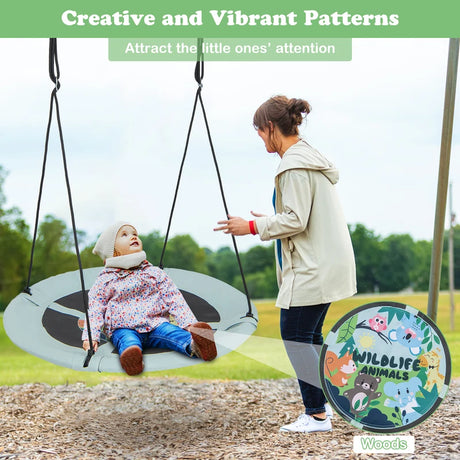 40 Inches Saucer Tree Swing with Adjustable Hanging Ropes and 900D Oxford Fabric-Forest