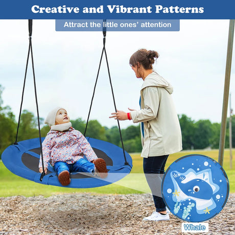 40 Inches Saucer Tree Swing with Adjustable Hanging Ropes and 900D Oxford Fabric-Whale
