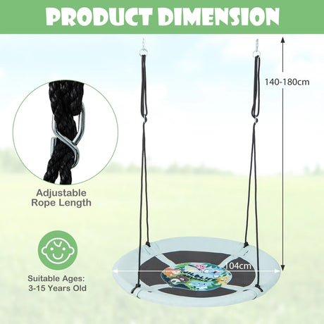 40 Inches Saucer Tree Swing with Adjustable Hanging Ropes and 900D Oxford Fabric-Forest