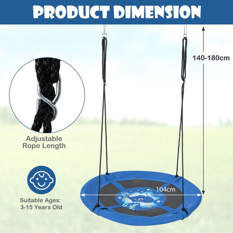 40 Inches Saucer Tree Swing with Adjustable Hanging Ropes and 900D Oxford Fabric-Whale