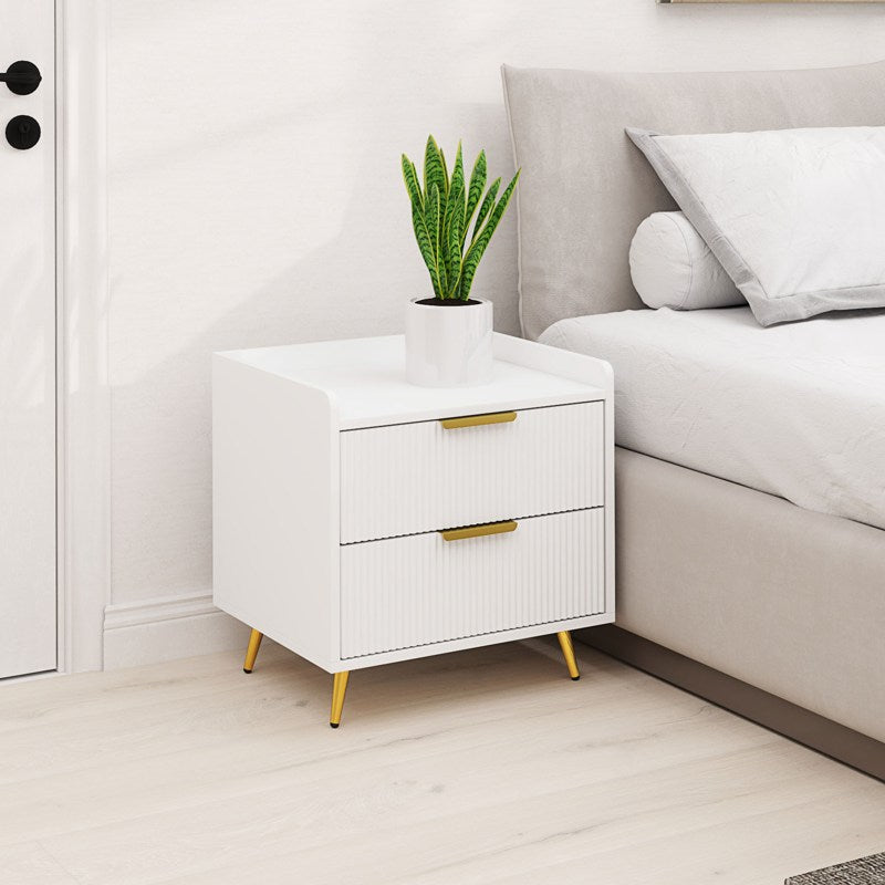 HOMCOM Elegant Two-Drawer Bedside Table - White