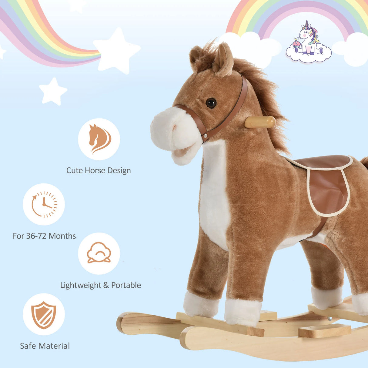 HOMCOM Kids Classic Rocking Horse, with Moving Mouth, Neighing Sounds, Brown