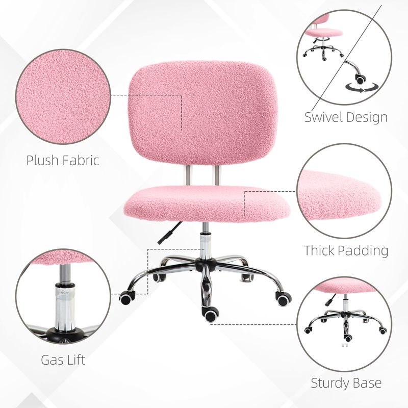 Vinsetto Teddy Fleece Armless Office Chair - Pink